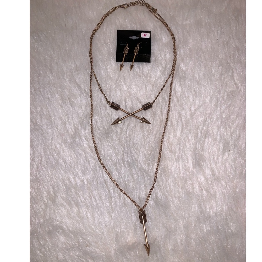 Arrow Layered Necklace/Earring Set